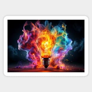Colorful Lightbulb with Ribbons of Smoke - Creativity Sticker